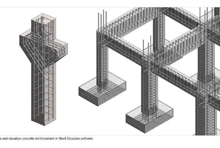 Visual técnico de estrutura de concreto e armaduras no Revit