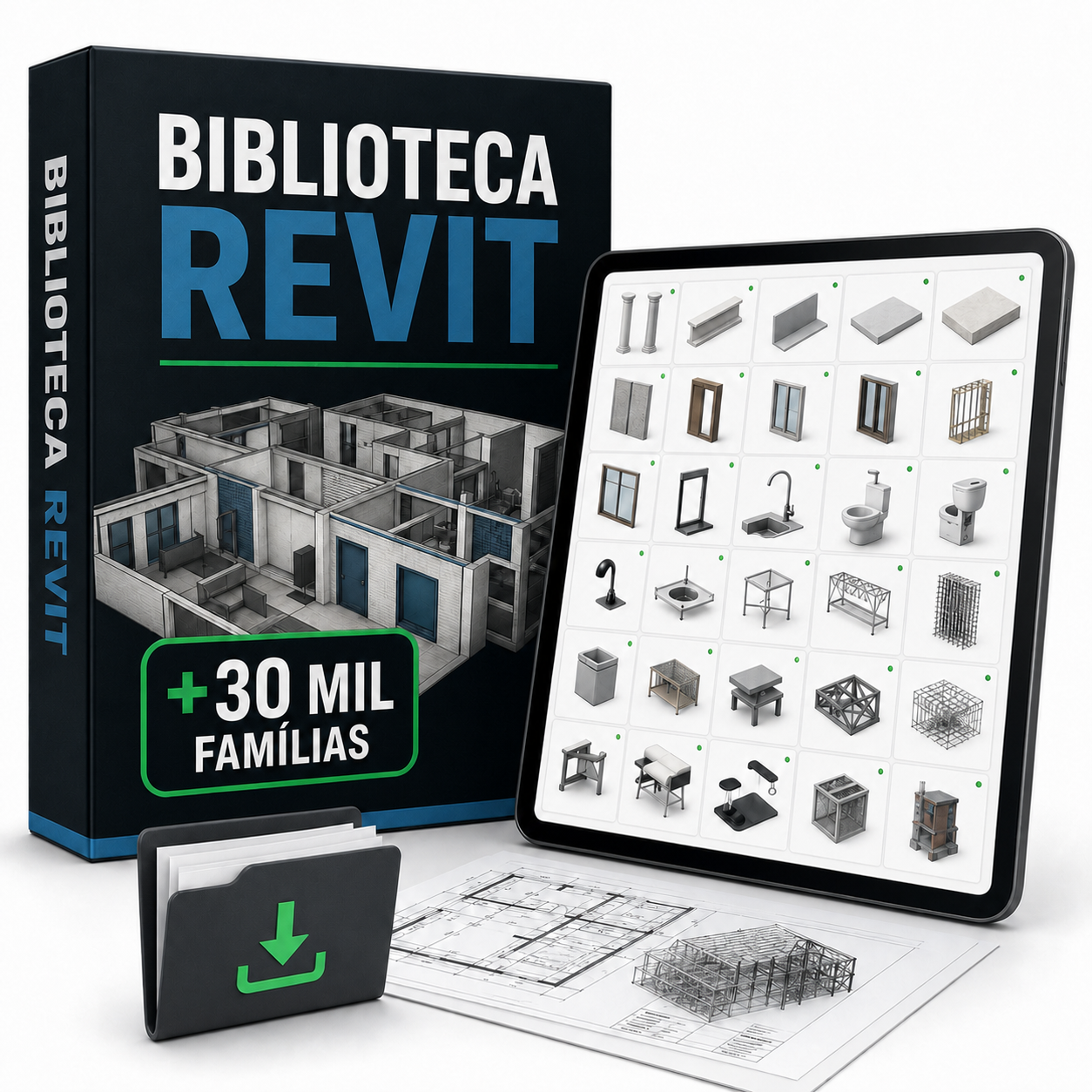 Mockup fotorealista do Biblioteca Revit Profissional