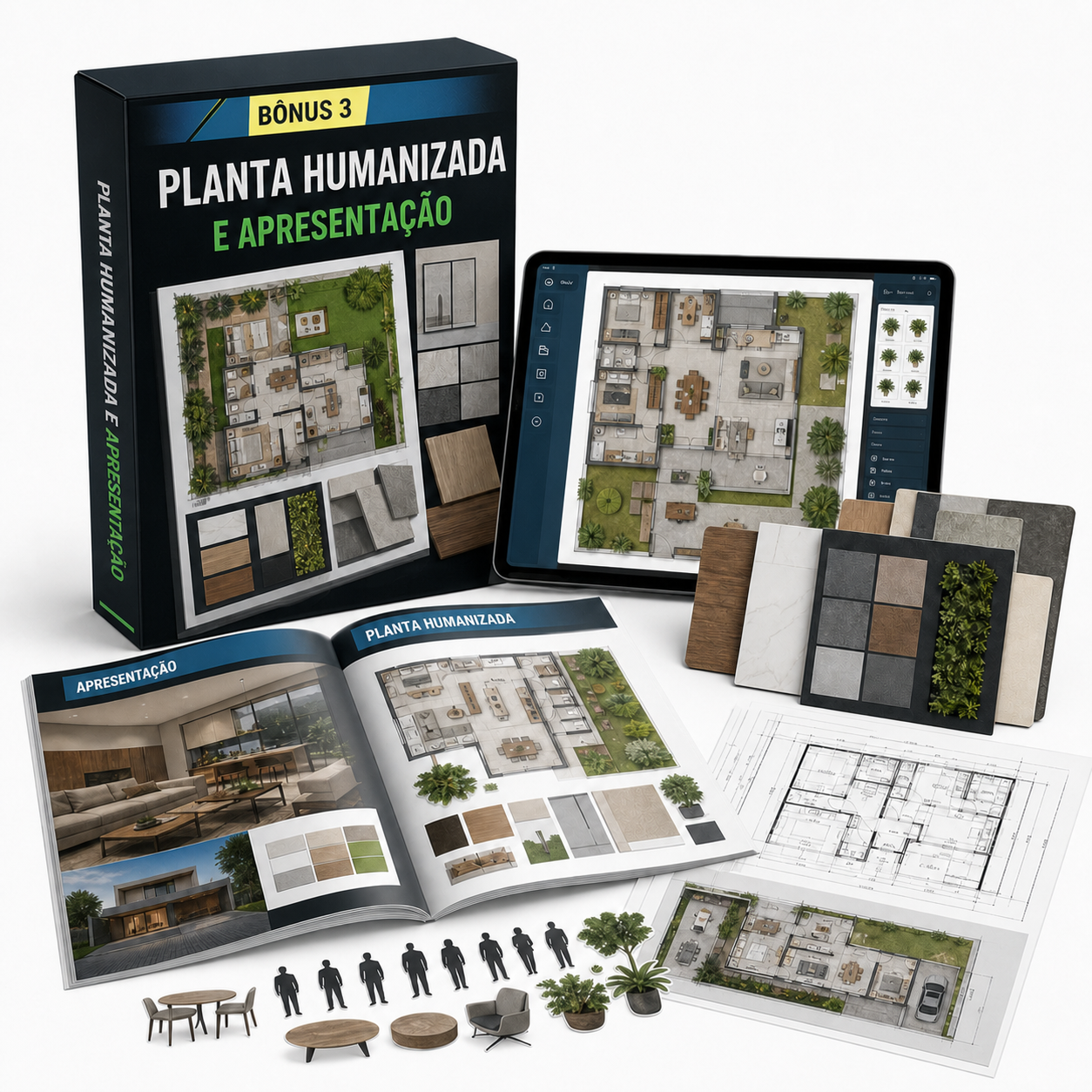 Mockup fotorealista do Kit Planta Humanizada e Apresentação